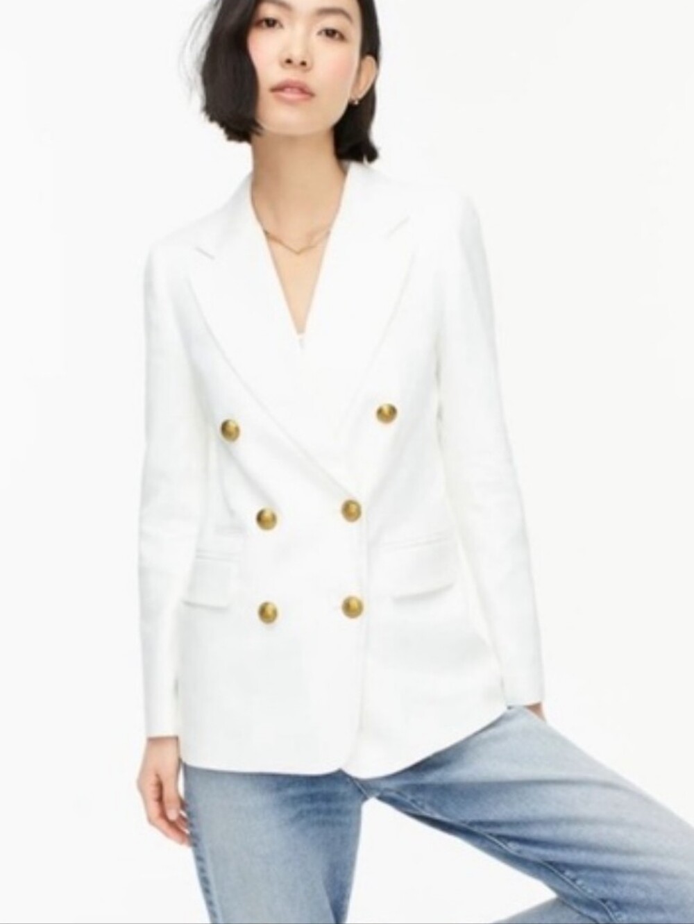 J. Crew Bristol Blazer White With Gold Buttons Linen Size 14 Preppy Cool